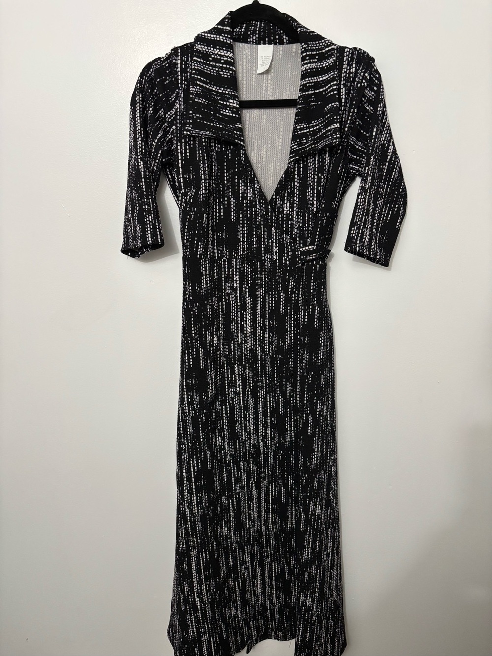 Black and White Maxi Wrap-Style V-Neck Dress